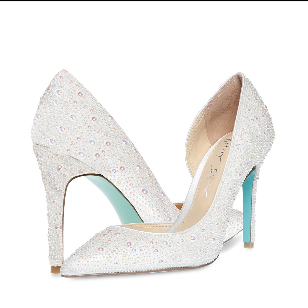 Betsey Johnson “Hazel” white pearl stiletto. Worn once.  8.5.